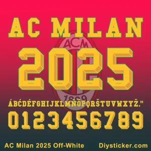 AC Milan Off-White 2025 font display, showcasing the unique typeface.