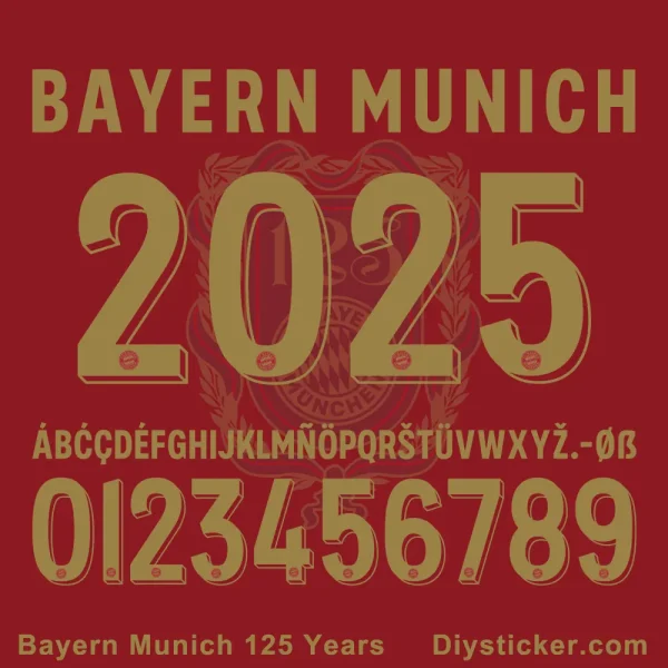 Bayern Munich 125 Years Anniversary font display poster, showcasing the commemorative typeface with numbers and letters.